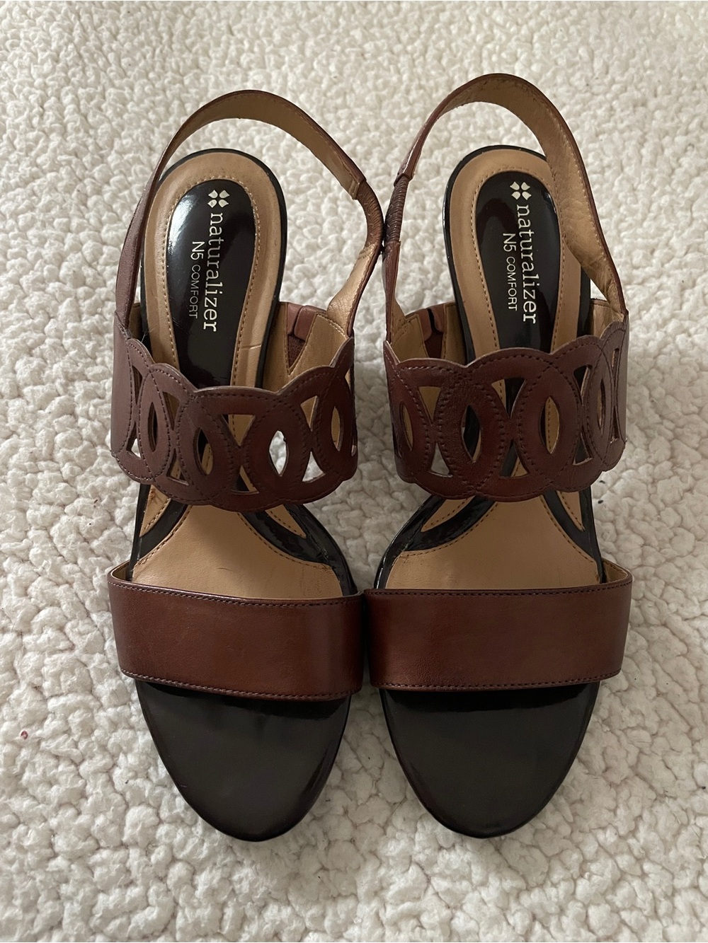 Naturalizer Brown Leather Cutout Slingback Sandals